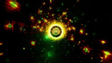 Cool green tech tunnel with glowing neon particles 3d illustration backgrou.. Stock Illustration