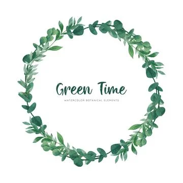 Cool greenery wreath, hand drawn vector watercolor illustration Stock Illustration