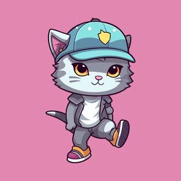 Cool grey cat walking vector illustration Stock Illustration