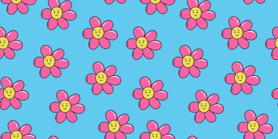Cool groovy flower pattern in y2k style Stock Illustration
