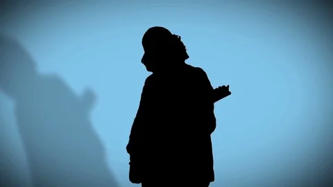 Cool Guitarist Playing the Electric Guitar on the Blue Background Stock Footage
