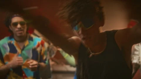 Cool Guy Rocking out during Retro Y2K Party in Nightclub Stock Footage 279970807