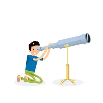 Cool guy vector character looks through a telescope and sitting on his knees Stock Illustration