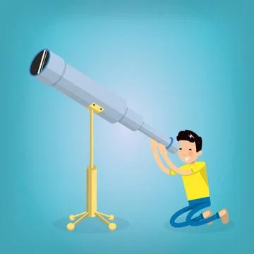 Cool guy vector character looks through a telescope and sitting on his knees Stock Illustration
