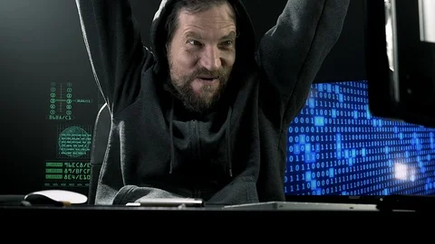 Cool hacker satisfied about creating virus Stock Footage 86252024