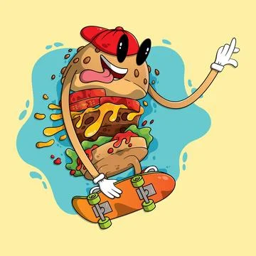 Cool Hamburger Skating Stock Illustration