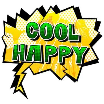 Cool Happy - Comic book style word on abstract background. Illustrazione stock