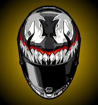 Cool helmet with monster pattern front view Stock Illustration