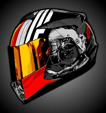 A cool helmet with a motorcycles engine pattern 스톡 일러스트