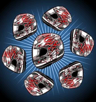 Cool helmet rotating on red background Stock Illustration