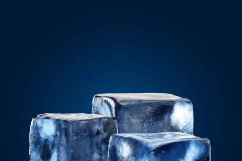 Cool ice cube podium stage blue 3d background with winter iceberg product d.. Stock Photos