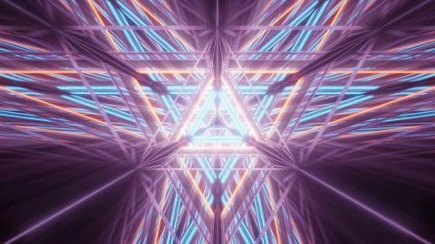 A cool illustration of triangular shapes with glowing neon laser lights - gre Illustrazione stock