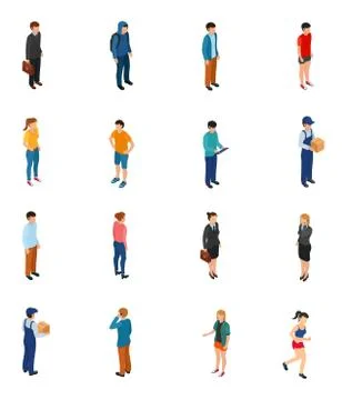Cool isometric people of different professions by job education level sex clo Stock Illustration