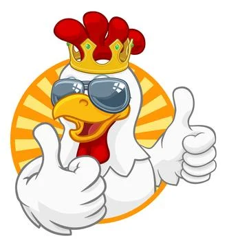 Cool King Chicken Rooster Cockerel Bird Cartoon Stock Illustration