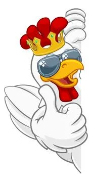 Cool King Chicken Rooster Cockerel Bird Cartoon Stock Illustration