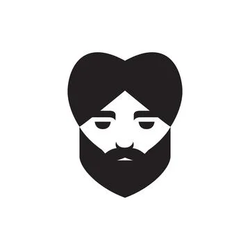 Cool man head men beard classic style logo design flat vector Stock Illustration