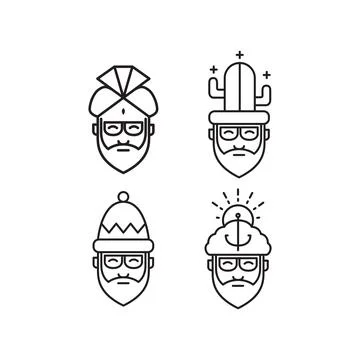 Cool man head men beard classic style icon set logo design flat vector Stock Illustration