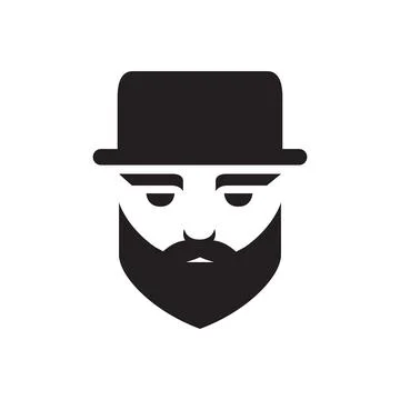 Cool man head men beard classic style logo design flat vector Stock Illustration