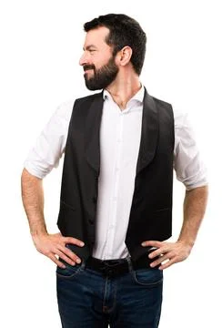 Cool man looking lateral on isolated white background Stock Photos