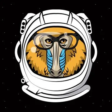 Cool mandrel monkey on astronaut helmet print for t shirt Stock Illustration
