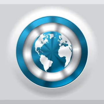 Cool metallic button with blue globe Stock Illustration