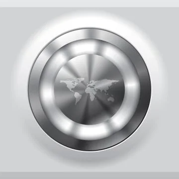 Cool metallic button with world map Stock Illustration