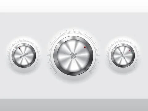 Cool metallic knobs Cool metallic knobs on light gray background Copyright... Foto stock