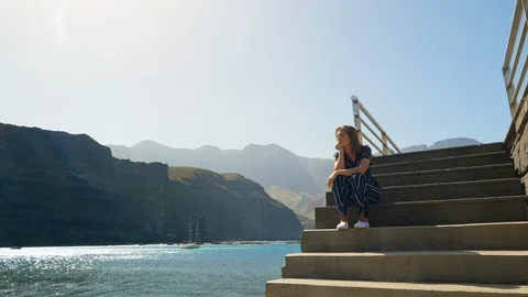 Cool model on stairs Stock Footage 105423998