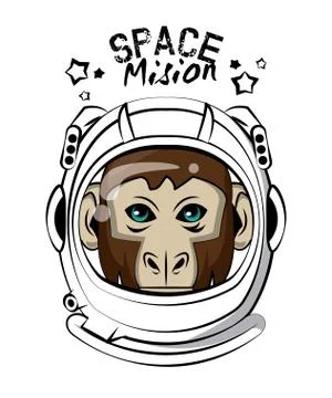 Cool monkey on astronaut helmet print for t shirt 스톡 일러스트