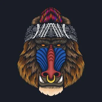 Cool monkey mandrill head vector illustration Stock Illustration