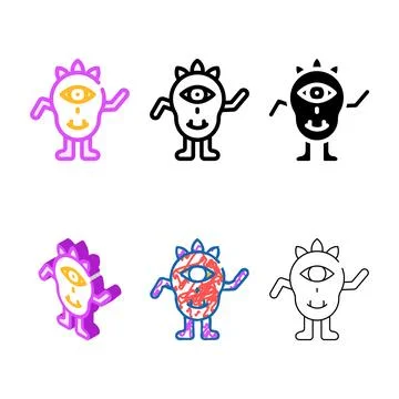 Cool monster alien color edition icon vector Stock Illustration