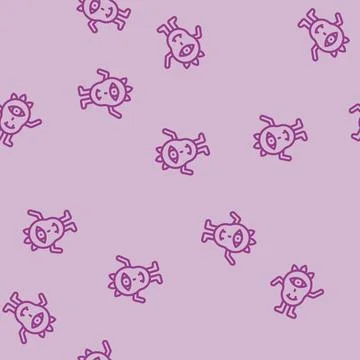 Cool monster alien line vector seamless pattern 스톡 일러스트