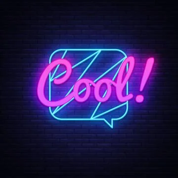 Cool Neon Text Vector. Comic lettering Cool neon sign, design template, modern Stock Illustration