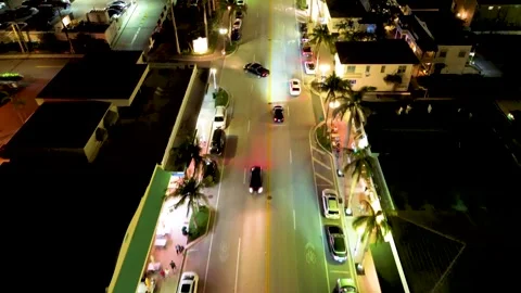 A cool nighttime drone video over Atlantic Avenue in Delray Beach, Fl. Stock Footage 264557606