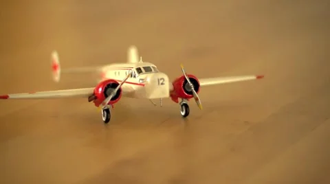 Cool old vintage airplane model toy twin radial engine Stock Footage 43606499