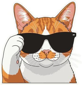 Cool orange tabby cat wearing sunglasses, peeking over them, funny pet portra Illustrazione stock
