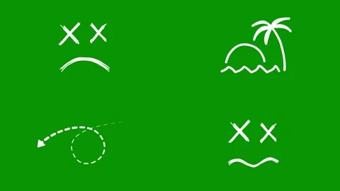Cool pack of white hand drawn doodle elements on pure green screen Video stock 346825270