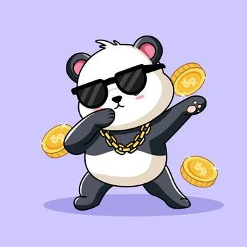 Cool Panda Dabbing with Gold Coins and Sunglasses Stock-Illustration