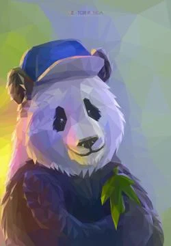Cool panda rapper in polygonal style Stock Illustration