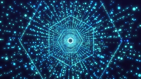 Cool particle kaleidoscope technology space tunnel shuttle Video stock 313772668