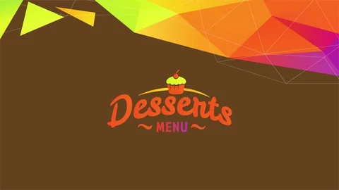 Cool pastry menu with an abstract arc formed with 3d fluorescent triangles Stock Footage 128352016