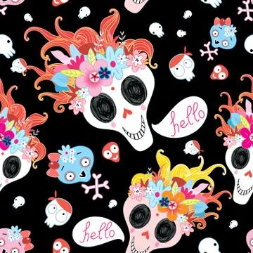 Cool pattern funny skulls Illustrazione stock