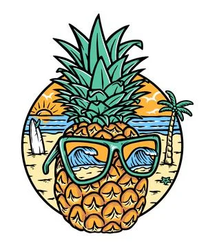 Cool pineapple on the beach Stock Illustration