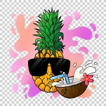Cool pineapple drinking coconut juice. Stock Illustration