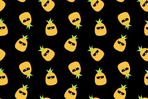 Cool pineapples in sunglasses on seamless pattern. Squishmallow. Pineapple Stock Illustration