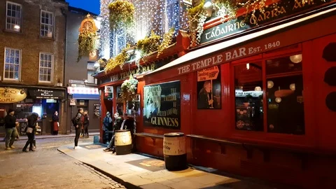 Cool pubs and bars at Temple Bar district in Dublin - DUBLIN / IRELAND - MARCH Stock Footage 87704962