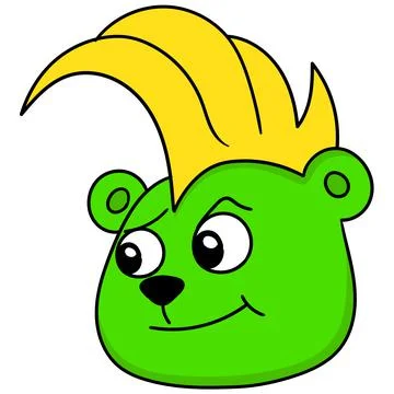 Cool punk rock haired cat head emoticon, doodle icon image Stock Illustration