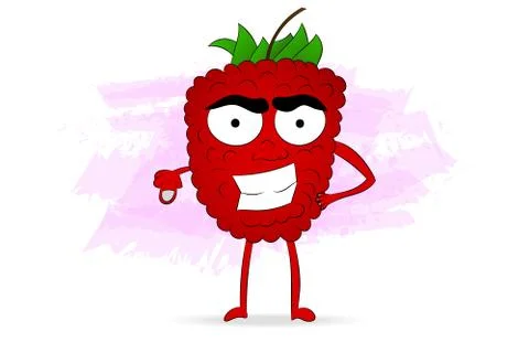 Cool raspberry character illustration in comic style with pointing index Stock Illustration