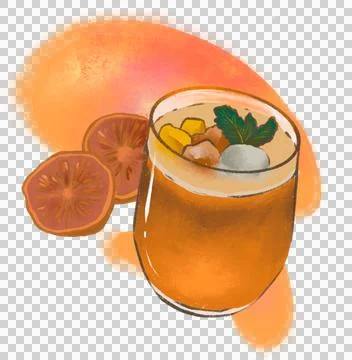 Cool refreshing healthy orange smoothie summer drink art transparent bg Stock Illustration