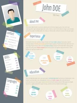 Cool resume cv with post its and color tapes Stock Illustration
